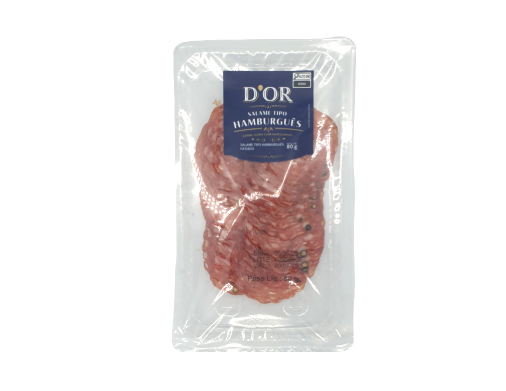 SALAME HAMBURGUÊS FATIADO DEFUMADO DOR 80 G (CX 10 PCT)